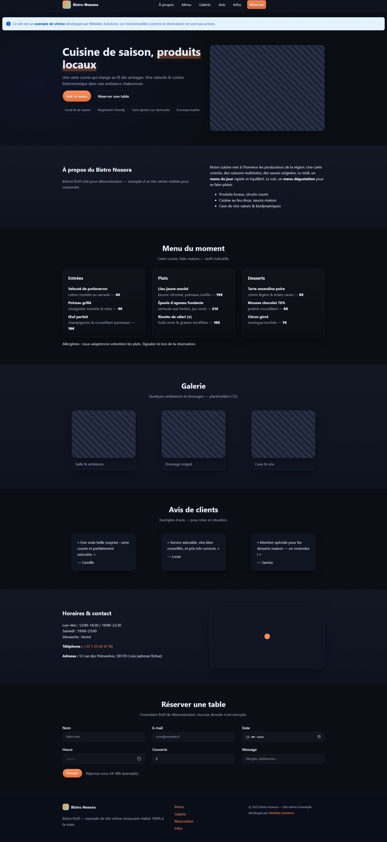 Projet : Site vitrine de restaurant